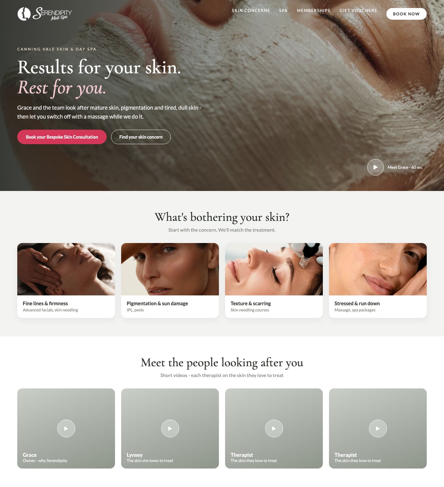 Concept homepage for Serendipity Medi Spa