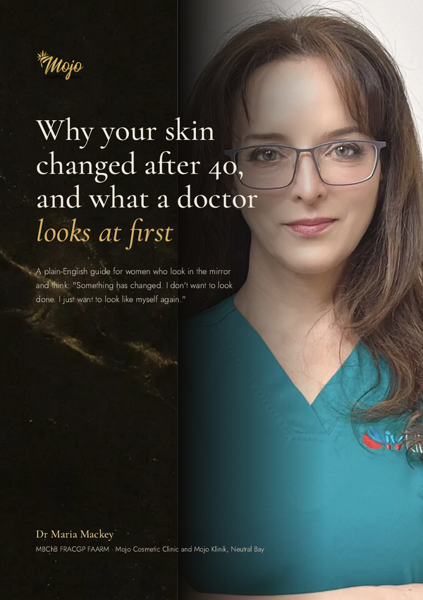 Cover of Dr Maria Mackey's free guide: Why your skin changed after 40, and what a doctor looks at first